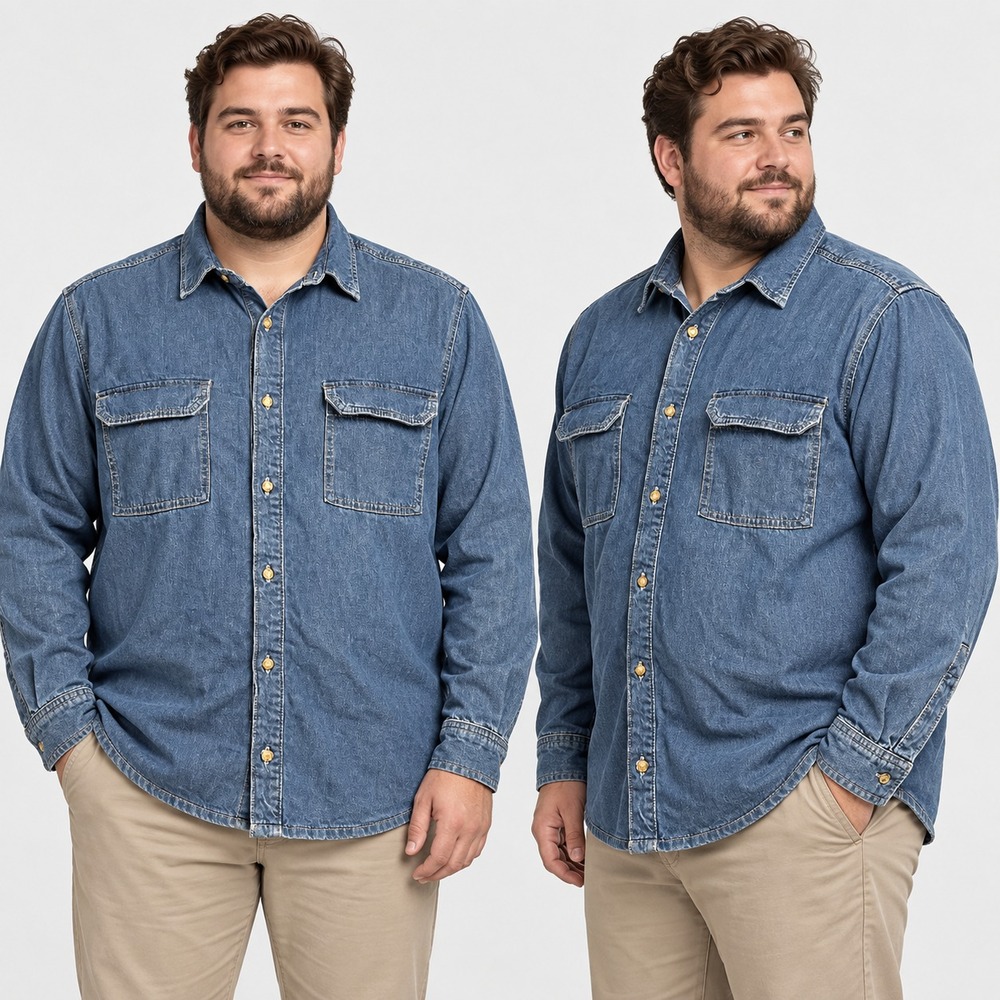 SUN + STONE Shirt Mens XXL Blue Cotton Linen Blend Denim Look Long Sleeve Button